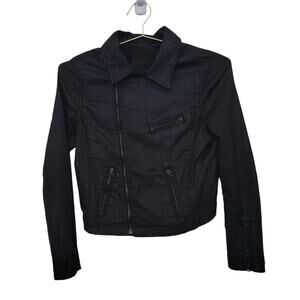 Adriano Goldschmeid Faux Leather Moto Jacket Size Small S Black Wax Coat Cropped